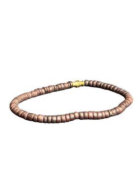 Handmade Wooden Beaded Bracelet Gold-Tone Screw-in Clasp Rustic Design 7 Inches